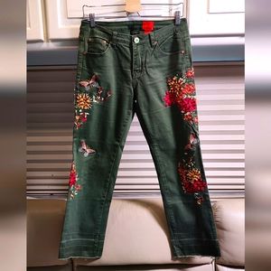 V Cristina Embroidered Green Jeans